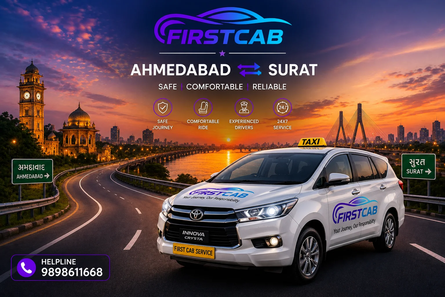 Ahmedabad to Surat one way taxi and outstation cab service